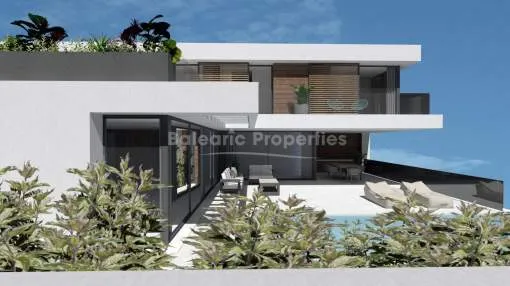 Sea view plot with designer villa project for sale close to the beach in Portals Nous, Mallorca