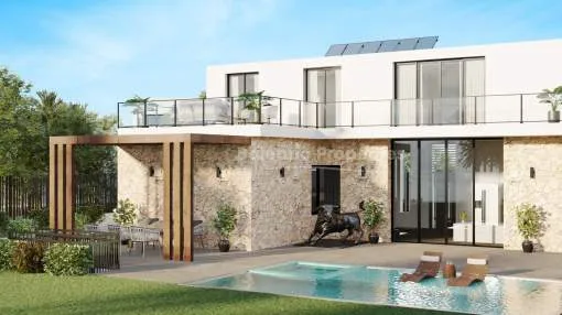 Modern luxury villa project with pool for sale in a quiet area near Sa Rapita, Mallorca Modern luxury villa project with pool for sale in a quiet area near Sa Rapita, Mallorca