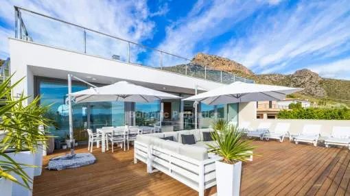 Modern luxury villa with indoor and outdoor pool, open sea views for sale in Puerto Pollensa, Mallorca
