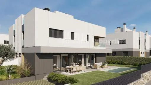 Newly built semi-detached houses for sale with private garden and pool near Llucmajor, Mallorca Newly built semi-detached houses for sale with private garden and pool near Llucmajor, Mallorca