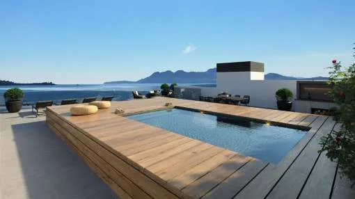 Penthouse with rooftop pool for sale on the seafront in Puerto Pollensa, Mallorca