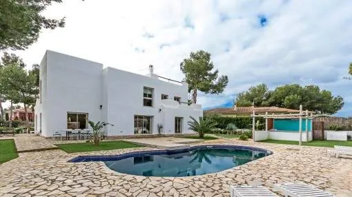 Modern, Ibiza-style villa in Sol de Mallorca with large garden