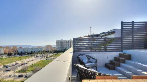 Newly-built penthouse with 2 bedrooms, private roof terrace, jacuzzi and sea views in Nou Llevant, Palma Newly-built penthouse with 2 bedrooms, private roof terrace, jacuzzi and sea views in Nou Llevant, Palma