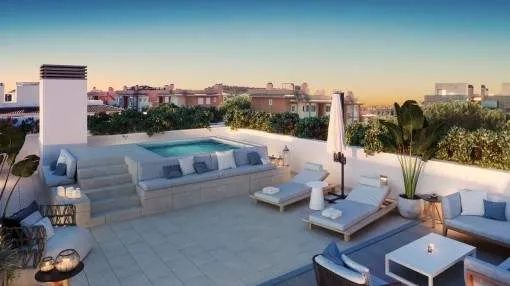 Modern 3 bedroom new build penthouse with private roof terrace and pool in central location in Palma