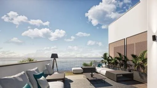 Spacious newly-built town-house on the 1st sea line with roof terrace and pool in Portixol/Molinar Spacious newly-built town-house on the 1st sea line with roof terrace and pool in Portixol/Molinar
