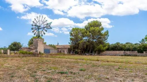 Finca requiring renovation with an old windmill between Colonia St. Jordi and Campos