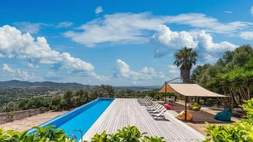 Magnificent luxurious country house on a mountain top with pool and sea views near to Manacor