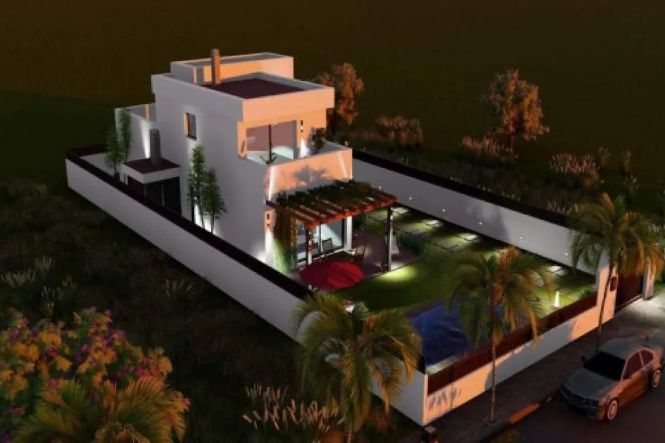 Building plot with modern construction project and partial sea views in Las Palmeras