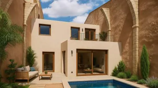 Stylishly renovated townhouse with garage and pool in a central location in Binissalem