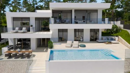 Villa in dream location with gigantic sea view in shell construction for individual completion