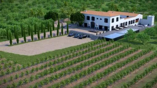 Design finca with integrated guest house and separate spa lodge in Bunyola only 10 minutes from Palma de Mallorca. Design finca with integrated guest house and separate spa lodge in Bunyola only 10 minutes from Palma de Mallorca.