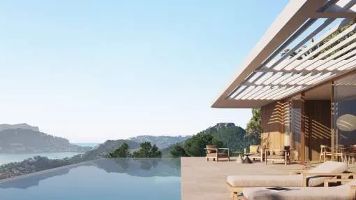 Fantastic sea view plot with modern villa project in Puerto Andratx
