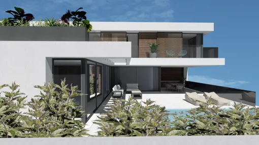 Building land with licence and project to build a modern style villa just steps to the beach and the Portals Nous village with all amenities Building land with licence and project to build a modern style villa just steps to the beach and the Portals Nous village with all amenities