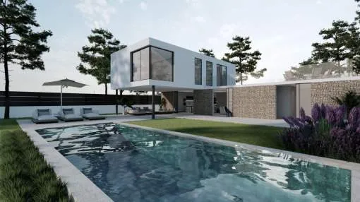 Urban building land with a project for a modern villa in Crestatx