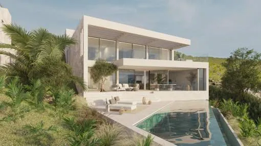 Newly built villa located on an elevated plot in Camp de Mar enjoying mountain and sea views