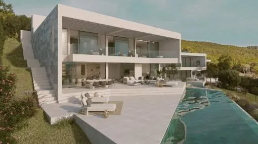 Newly constructed villa in Camp de Mar enjoying sea and mountain views