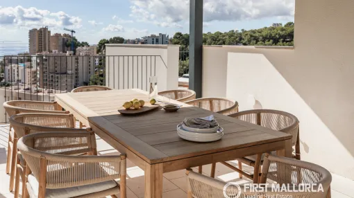 New Build Cala Mayor: Private Rooftop Terrace with Plunge Pool, BBQ, Outdoor Shower, and Partial Sea View