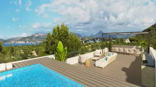 Newly built villa with a rooftop pool and guest apartment