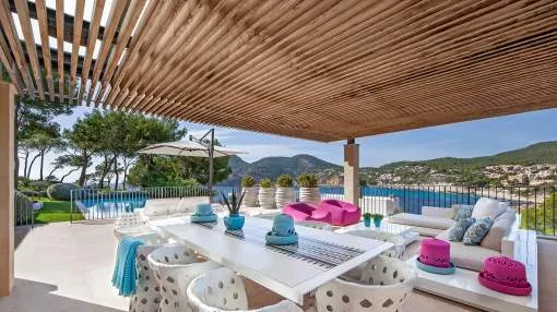 Modern Mediterranean natural stone villa with impressive sea and panoramic views