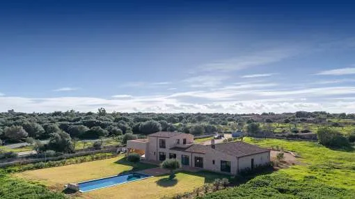 Modern natural stone finca with pool and panoramic views