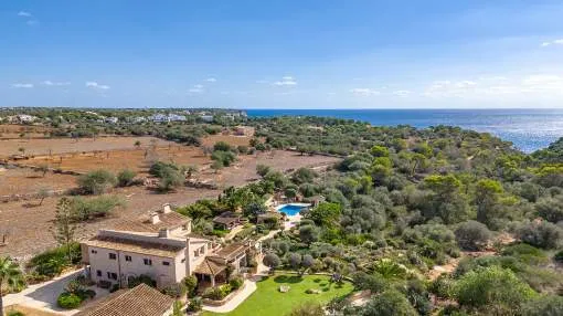 Mediterranean natural stone finca with pool, stunning sea views and garden oasis within walking distance of the sea